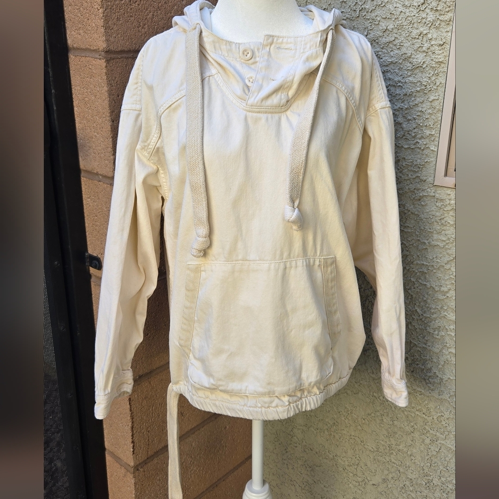 American Eagle Cream Denim Pullover Hoodie